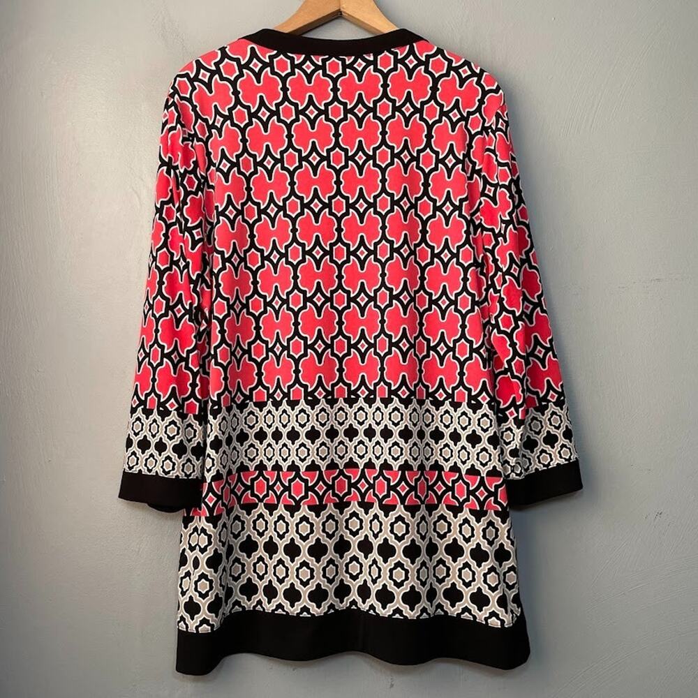 Dana Buchman Tunic Top Size Large Geometric Stretch Coral Preppy Old Money Chic - Picture 5 of 8